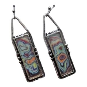 NWOT Silver Abstract Inlay Earrings with Colorful Pattern